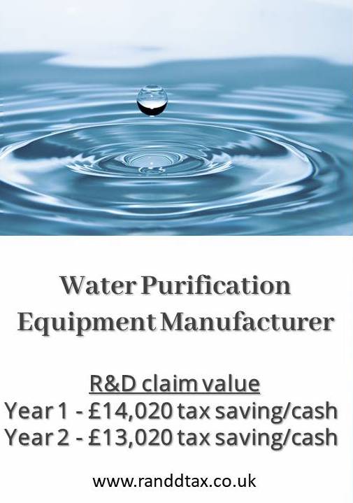 case study R&D tax credit claim Water Purification Equipment