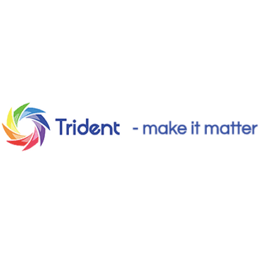 Logo for Trident with the tagline "make it matter." The logo features a colorful spiral design to the left of the text.